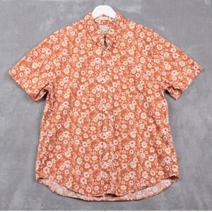 J CREW Classic Fit Floral Short Sleeve Button Up Shirt Cotton Orange Fall Mens L